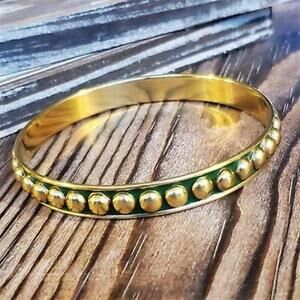India Raw Brass Dotted Enamel Bracelet Green